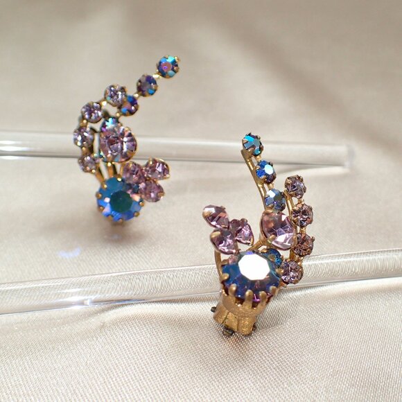 Austrian AB Floral Spray Clip ons - Picture 9 of 10